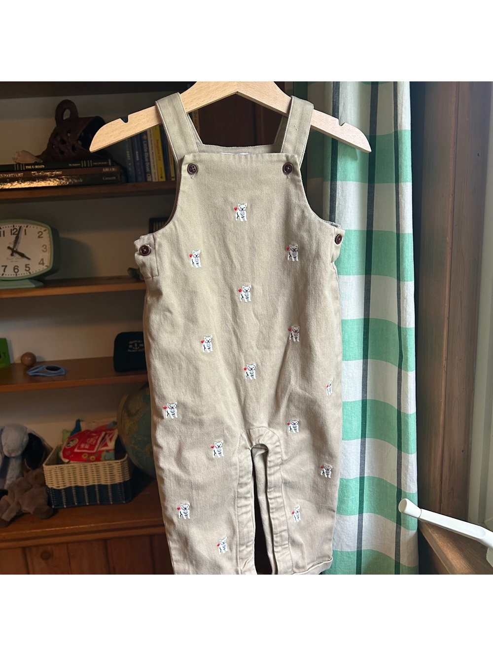 Janie and Jack French Bulldog Embroidered Overalls 12–18M unisex